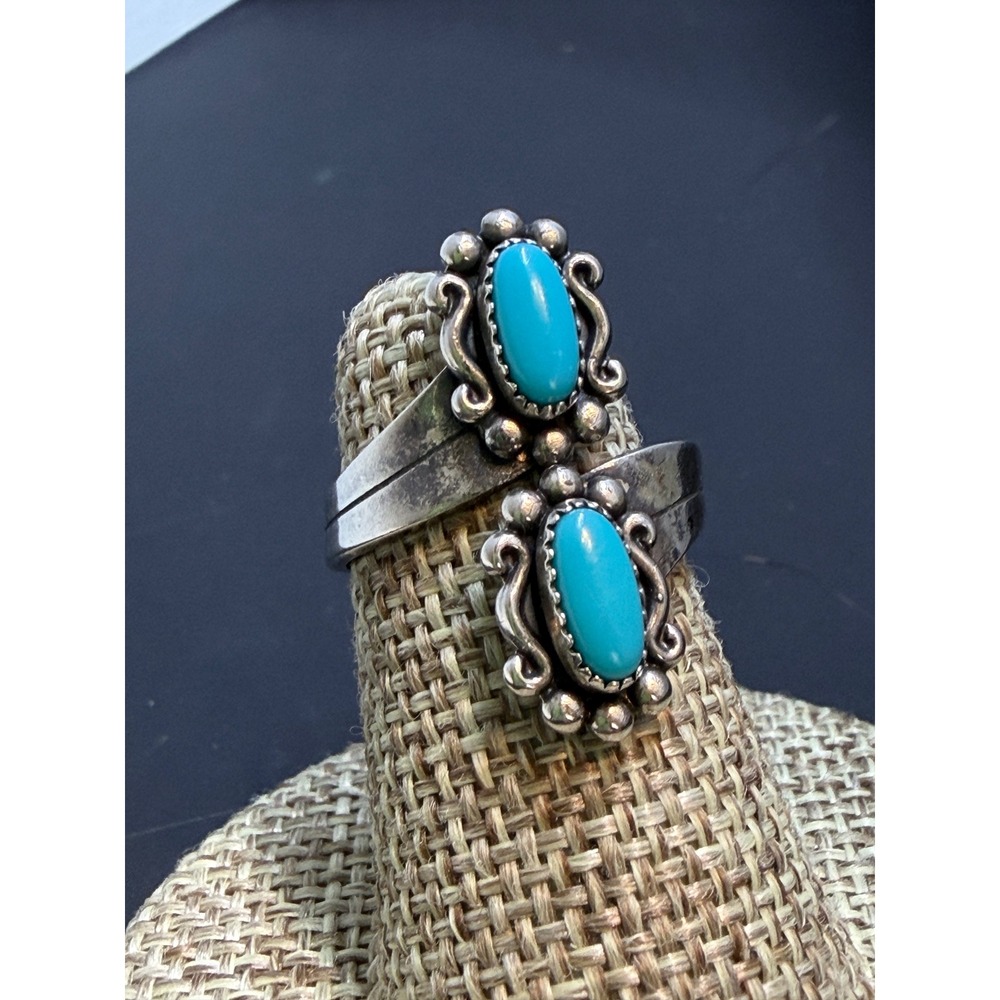 Vintage Sterling Silver Turquoise Bypass Ring Size 4